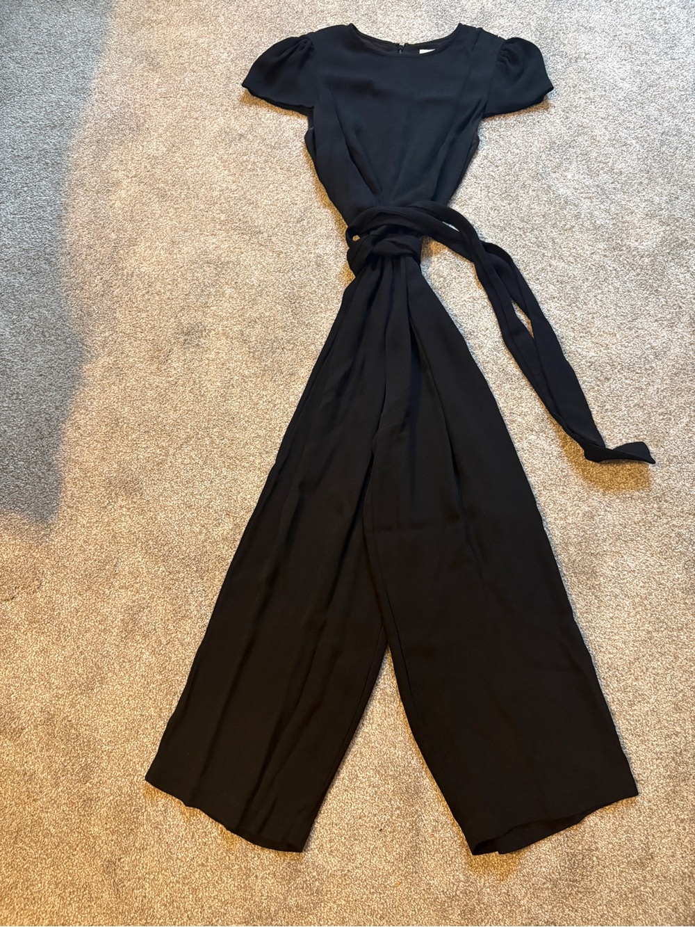 Michael Kors Black Short-Sleeve Wide-Leg Jumpsuit with Tie Belt